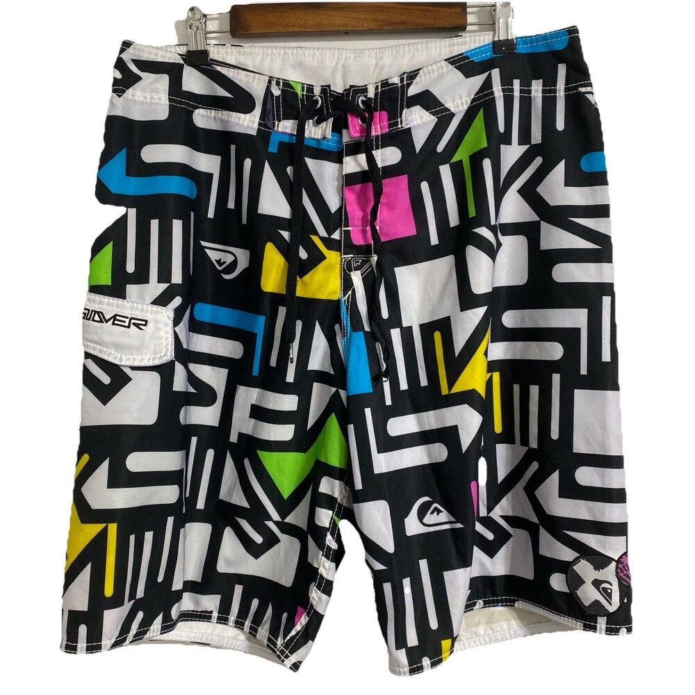 Quicksilver Board Shorts Men's Waist 36 Swim Trunks Cargo Pocket Unlined 90s Y2K - Picture 2 of 12